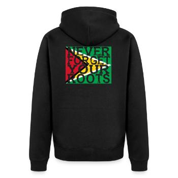 never forget roots home Guyana - Unisex Premium Organic Zip Hoodie - black - Back - Nico (187cm)