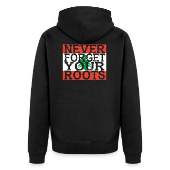 never forget roots home Lebanon - Unisex Premium Organic Zip Hoodie - black - Back - Nico (187cm)