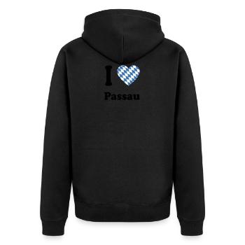i love bayern bavaria Passau - Unisex Premium Bio Zip Hoodie - Schwarz - Hinten - Nico (187cm)