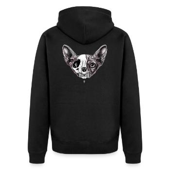 Shynx Cat Half Skull - Unisex Premium Organic Zip Hoodie - black - Back - Nico (187cm)