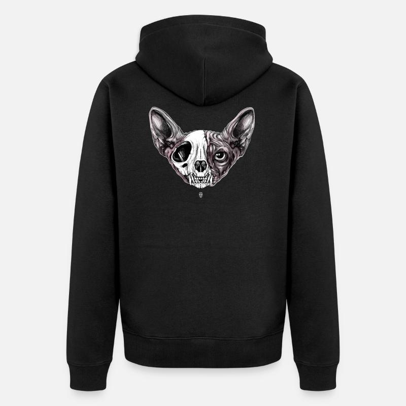 Shynx Katze Halbschädel - Unisex Premium Bio Zip Hoodie - Schwarz