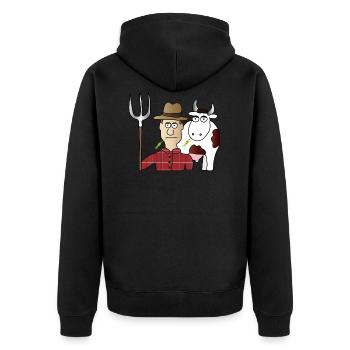 Bauer & Cow | agriculteur | vaches | traite | fourche à foin - Veste à capuche bio Premium Unisexe - noir - Dos - Nico (187cm)