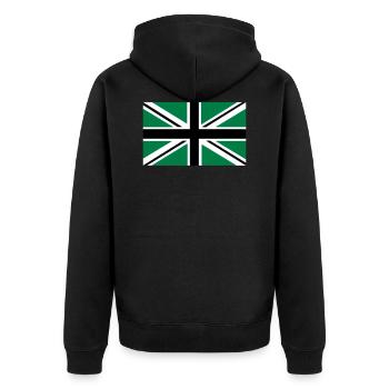 Union Jack | schwarz-weiss-grün | Fahne | Flagge - Unisex Premium Bio Zip Hoodie - Schwarz - Hinten - Nico (187cm)
