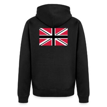 Union Jack | schwarz-weiss-rot | Fahne | Flagge - Unisex Premium Bio Zip Hoodie - Schwarz - Hinten - Nico (187cm)