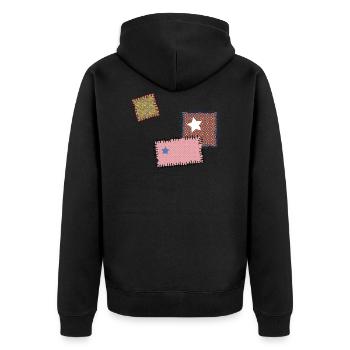 Flicken Reparatur Patchwork Stern Nähen Naht Nadel - Unisex Premium Bio Zip Hoodie - Schwarz - Hinten - Nico (187cm)