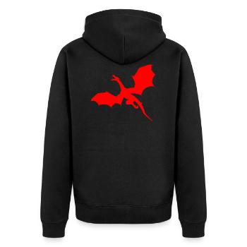 Rotes Drachen Motiv - Unisex Premium Bio Zip Hoodie - Schwarz - Hinten - Nico (187cm)