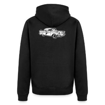 Chevy Bel Air / Oldtimer 01_weiß - Unisex Premium Bio Zip Hoodie - Schwarz - Hinten - Nico (187cm)