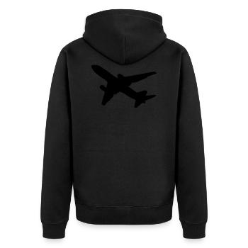 Flieger Flugzeug - Unisex Premium Bio Zip Hoodie - Schwarz - Hinten - Nico (187cm)