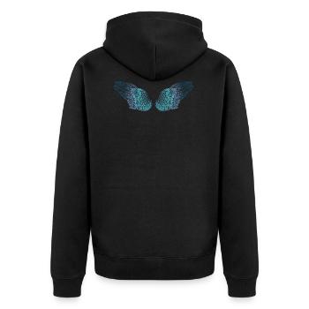 Gefiederte blaue Schmetterlingsflügel für Feen - Unisex Premium Bio Zip Hoodie - Schwarz - Hinten - Nico (187cm)