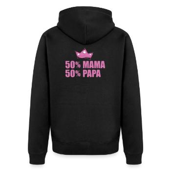 50% Mama 50 % Papa - Geburtstag - Bday|Tolles T-Sh - Unisex Premium Bio Zip Hoodie - Schwarz - Hinten - Nico (187cm)