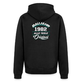 Baujahr 1982 Alle Teile original - Unisex Premium Bio Zip Hoodie - Schwarz - Hinten - Nico (187cm)