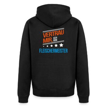 Fleischermeister Beruf Geschenk - Unisex Premium Bio Zip Hoodie - Schwarz - Hinten - Nico (187cm)