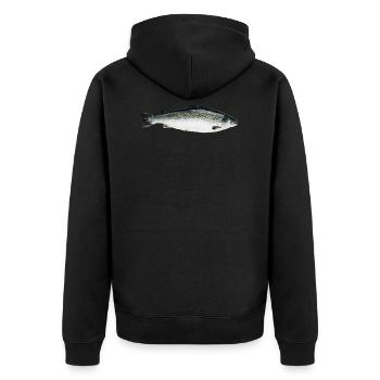 Lachs - Unisex Premium Bio Zip Hoodie - Schwarz - Hinten - Nico (187cm)