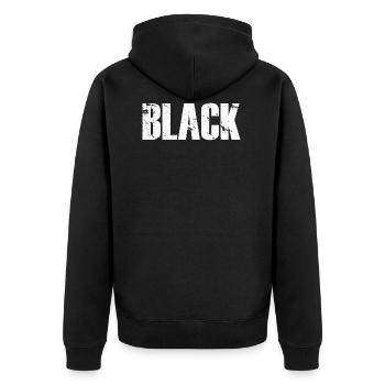 NOIR lettrage vintage en blanc - Veste à capuche bio Premium Unisexe - noir - Dos - Nico (187cm)