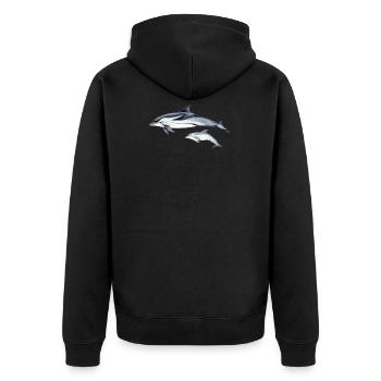 Dolphin Liste - Striped dolphin - dauphin - Unisex Premium Bio Zip Hoodie - Schwarz - Hinten - Nico (187cm)