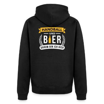 Handball & Bier darum bin ich hier - Unisex Premium Bio Zip Hoodie - Schwarz - Hinten - Nico (187cm)