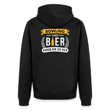 Bowling und Bier darum bin ich hier - Team Sport - Unisex Premium Bio Zip Hoodie - Schwarz - Hinten - Nico (187cm)