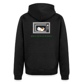 Benutze Hamster mit Mikrowelle - Unisex Premium Bio Zip Hoodie - Schwarz - Hinten - Nico (187cm)