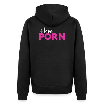 I love PORN - Unisex Premium Bio Zip Hoodie - Schwarz - Hinten - Nico (187cm)