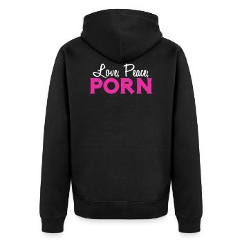 Love, Peace, Porn - Veste à capuche bio Premium Unisexe - noir - Dos - Nico (187cm)