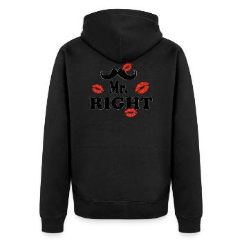 mr. right - Unisex Premium Bio Zip Hoodie - Schwarz - Hinten - Nico (187cm)