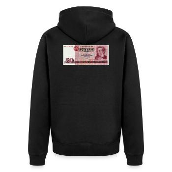 50 Markschein of the GDR - Unisex Premium Organic Zip Hoodie - black - Back - Nico (187cm)