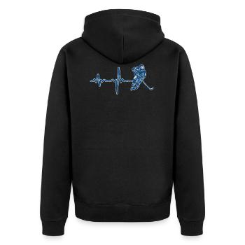 Geschenk Heartbeat Eishockey - Unisex Premium Bio Zip Hoodie - Schwarz - Hinten - Nico (187cm)
