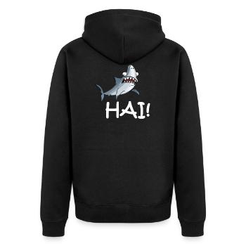 Requin avec inscription - Veste à capuche bio Premium Unisexe - noir - Dos - Nico (187cm)