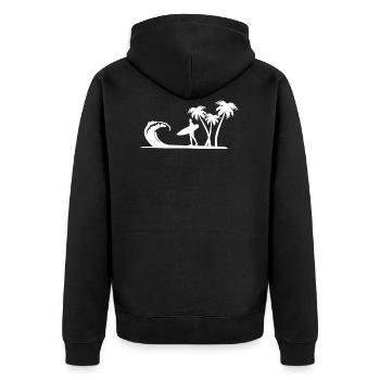 Surfer auf Insel mit Palmen und Wellen - Unisex Premium Bio Zip Hoodie - Schwarz - Hinten - Nico (187cm)