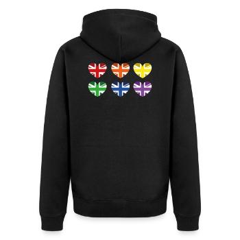 BRITISCHE REGENBOGENFLAGGE - Unisex Premium Bio Zip Hoodie - Schwarz - Hinten - Nico (187cm)
