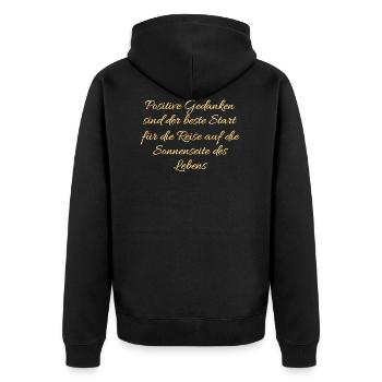 Positive Gedanken Sonnenseite des Lebens Orange - Unisex Premium Bio Zip Hoodie - Schwarz - Hinten - Nico (187cm)