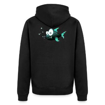 Fish - Unisex Premium Organic Zip Hoodie - black - Back - Nico (187cm)