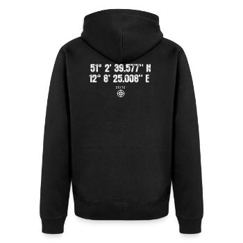 Zeitz Geocacher Geschenk Standort GPS Stadt - Unisex Premium Bio Zip Hoodie - Schwarz - Hinten - Nico (187cm)