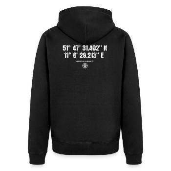 Quedlinburg Geocacher Geschenk Standort GPS Stadt - Unisex Premium Bio Zip Hoodie - Schwarz - Hinten - Nico (187cm)
