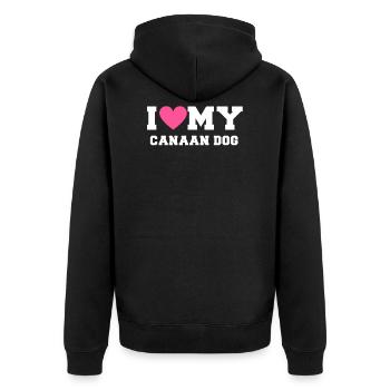 I love my Canaan Dog - Unisex Premium Bio Zip Hoodie - Schwarz - Hinten - Nico (187cm)