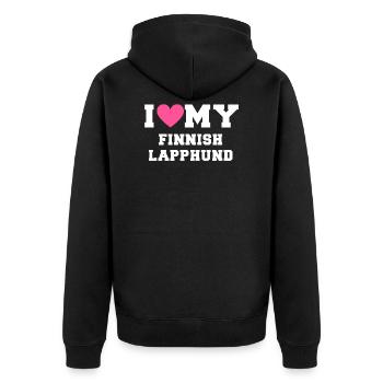 I love my Finnish Lapphund - Unisex Premium Bio Zip Hoodie - Schwarz - Hinten - Nico (187cm)