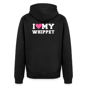 I love my Whippet - Unisex Premium Organic Zip Hoodie - black - Back - Nico (187cm)