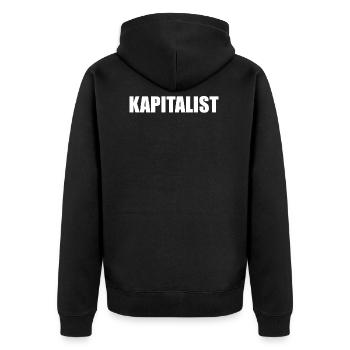 Kapitalist Spruch Geschenkidee - Unisex Premium Bio Zip Hoodie - Schwarz - Hinten - Nico (187cm)