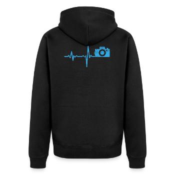 Geschenk Heartbeat Fotograf Kamera - Unisex Premium Bio Zip Hoodie - Schwarz - Hinten - Nico (187cm)