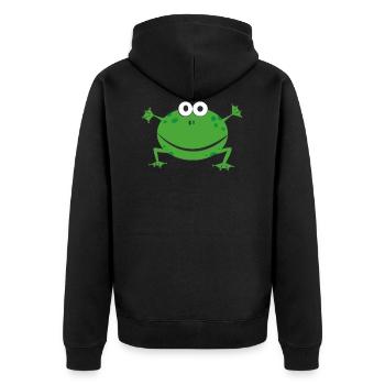 Lustiger grüner Frosch - Unisex Premium Bio Zip Hoodie - Schwarz - Hinten - Nico (187cm)