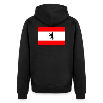 Berlin - Unisex Premium Bio Zip Hoodie - Schwarz - Hinten - Nico (187cm)