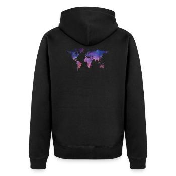 Welt bei Nacht - Unisex Premium Bio Zip Hoodie - Schwarz - Hinten - Nico (187cm)