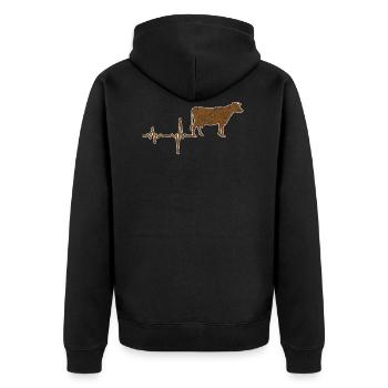 Geschenk Heartbeat Kuh Rind - Unisex Premium Bio Zip Hoodie - Schwarz - Hinten - Nico (187cm)