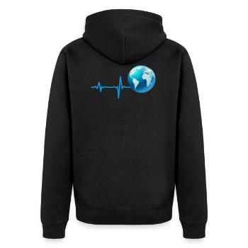 Geschenk Heartbeat Erde Welt Planet - Unisex Premium Bio Zip Hoodie - Schwarz - Hinten - Nico (187cm)