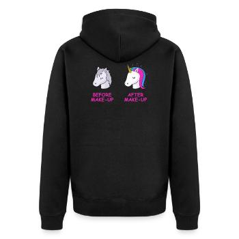Make-Up Einhorn T-Shirt Geschenk Idee Geburtstag - Unisex Premium Bio Zip Hoodie - Schwarz - Hinten - Nico (187cm)