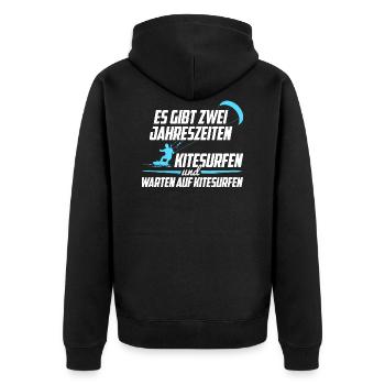 Kitesurfen Jahreszeiten - Unisex Premium Bio Zip Hoodie - Schwarz - Hinten - Nico (187cm)