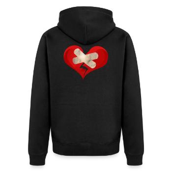 broken heart Gebrochenes Herz mit Pflaster - Unisex Premium Bio Zip Hoodie - Schwarz - Hinten - Nico (187cm)