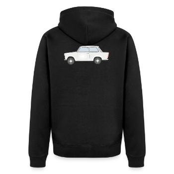 Trabi, Transnt aus der DDR - Unisex Premium Bio Zip Hoodie - Schwarz - Hinten - Nico (187cm)