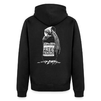 support freetekno - Unisex Premium Bio Zip Hoodie - Schwarz - Hinten - Nico (187cm)