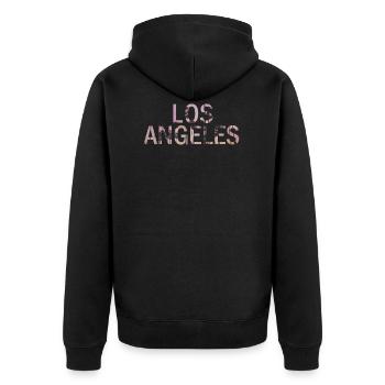 Los Angeles Schriftzug - Unisex Premium Bio Zip Hoodie - Schwarz - Hinten - Nico (187cm)